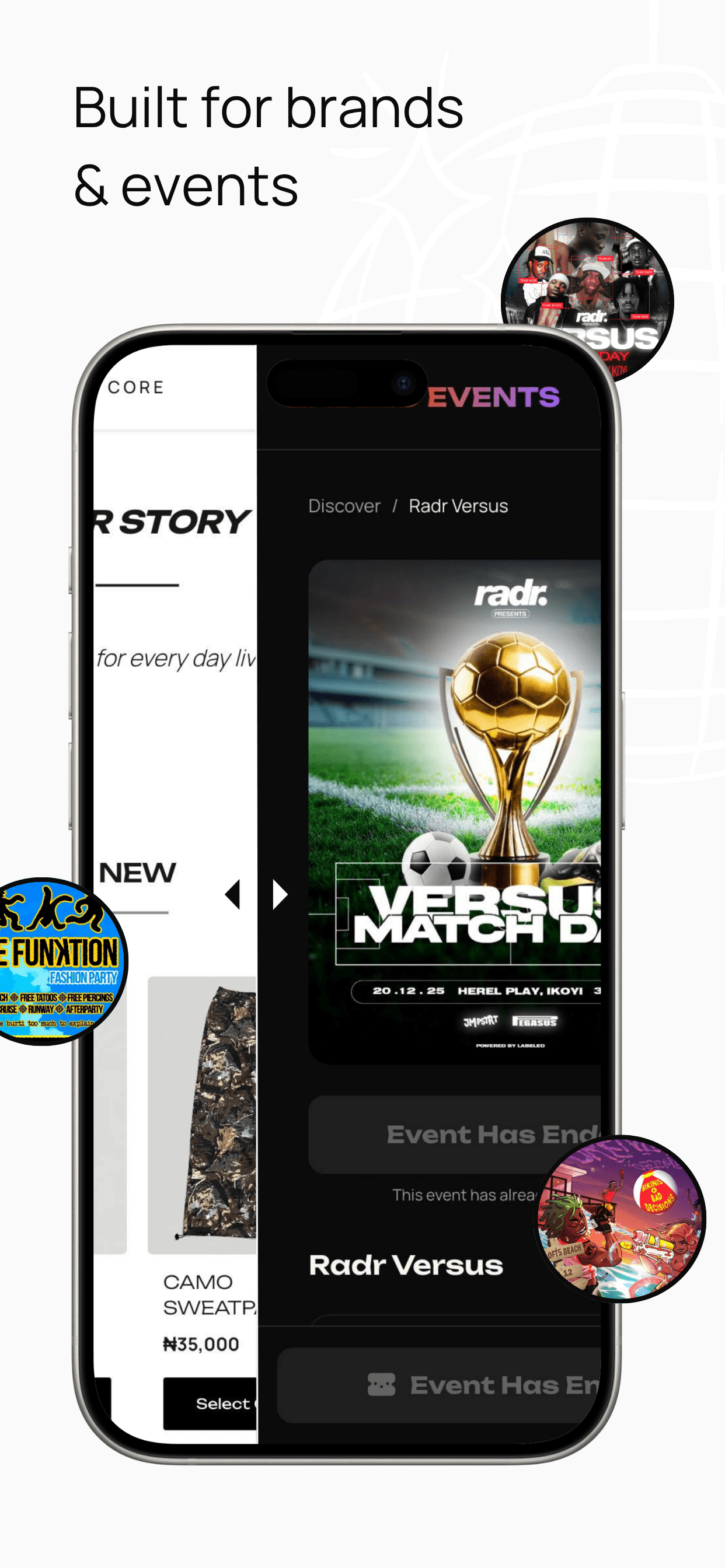 Built for brands & events mobile screen