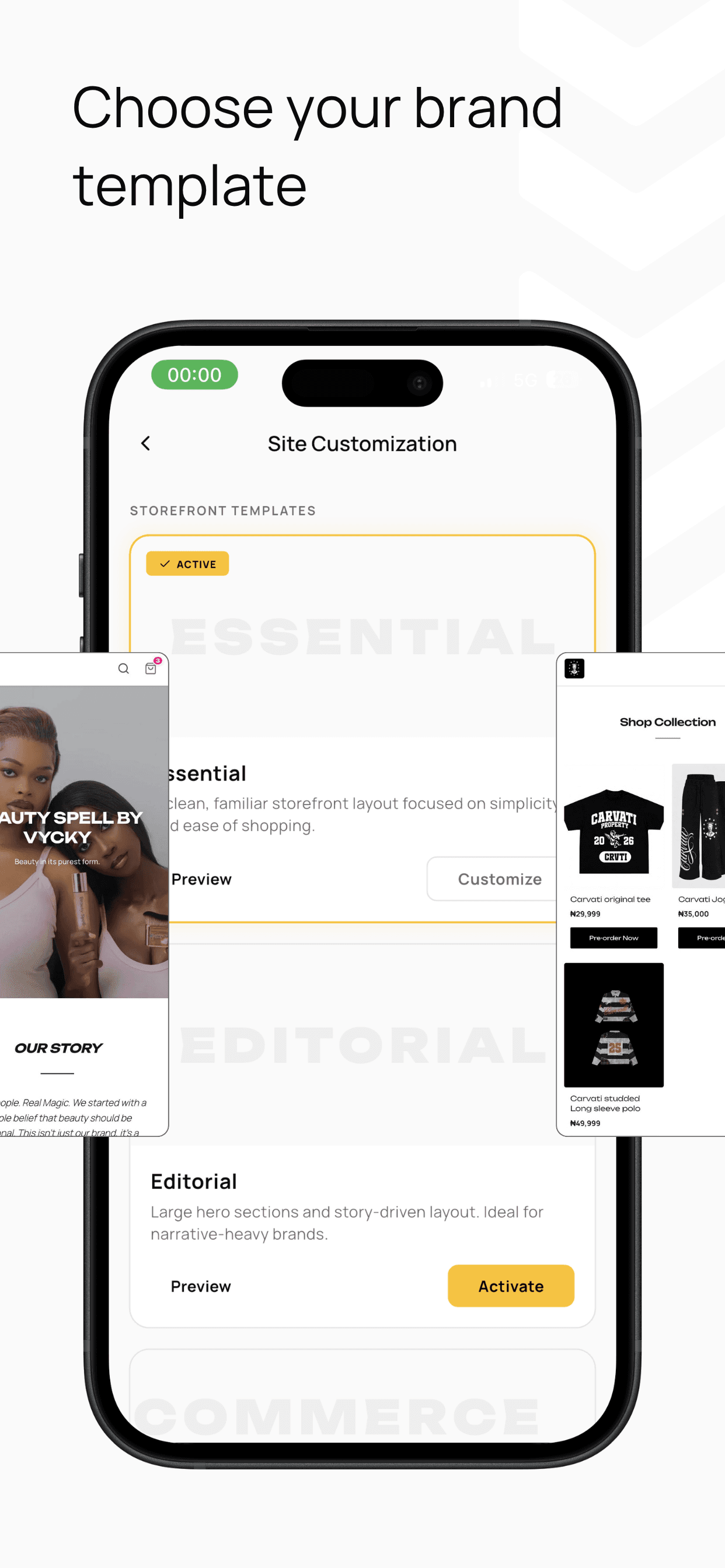 Choose your brand template mobile screen
