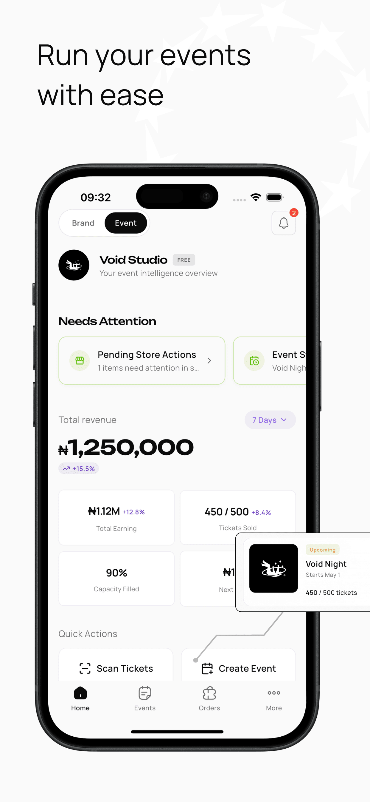 Run your events with ease mobile screen