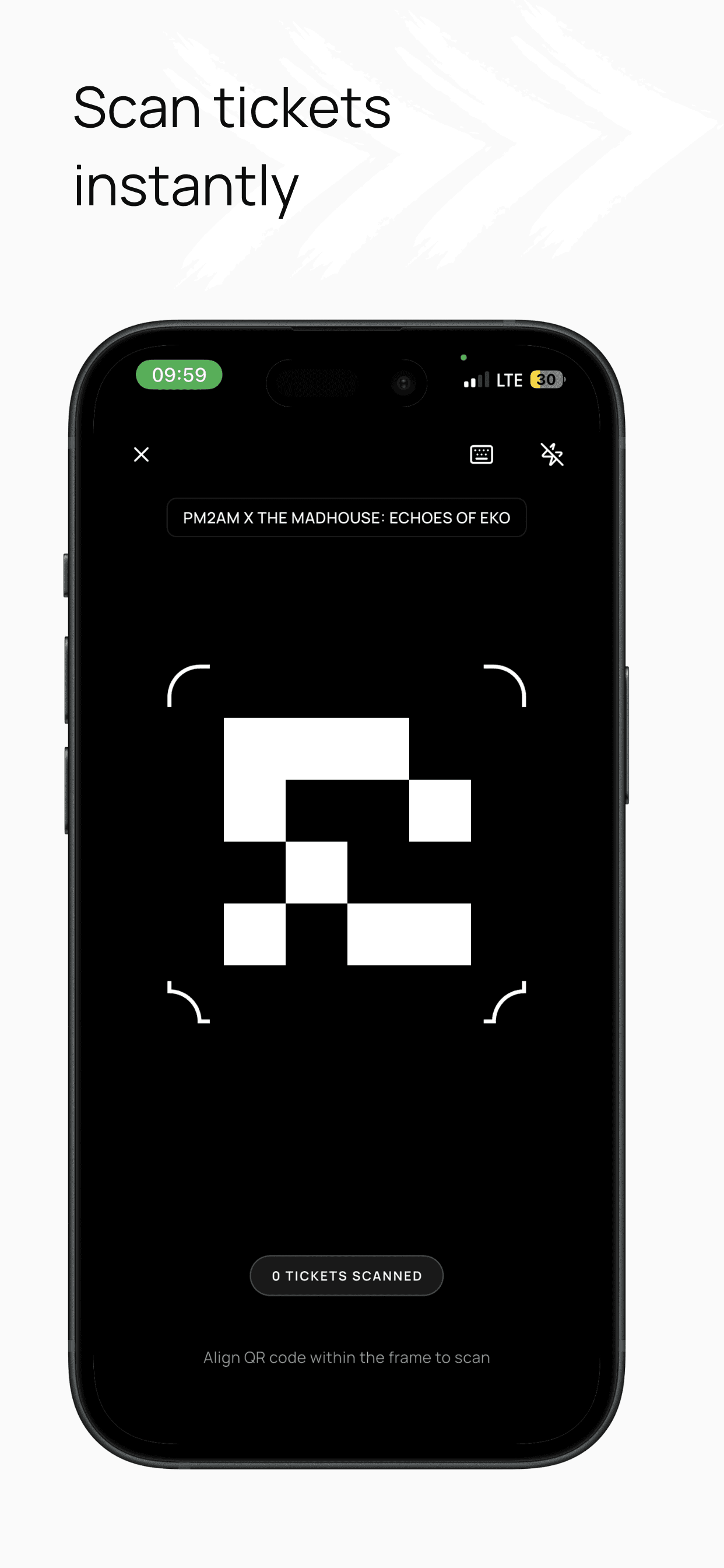 Scan tickets instantly mobile screen