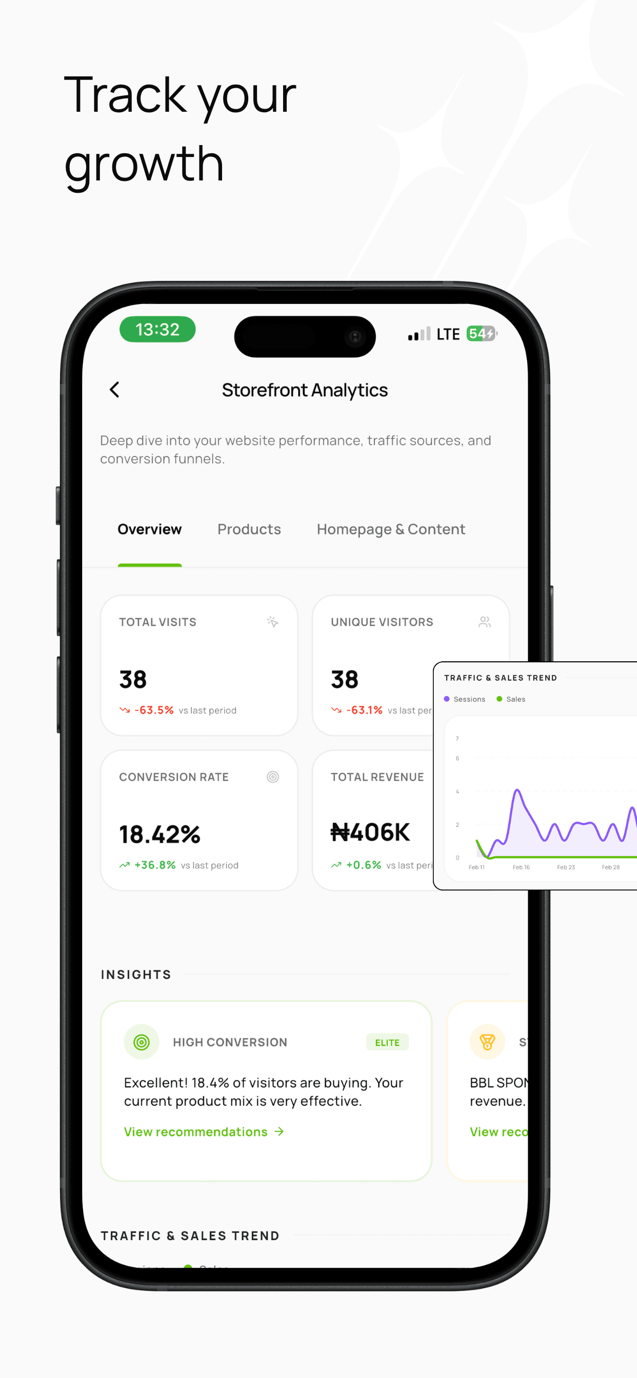 Track your growth mobile screen