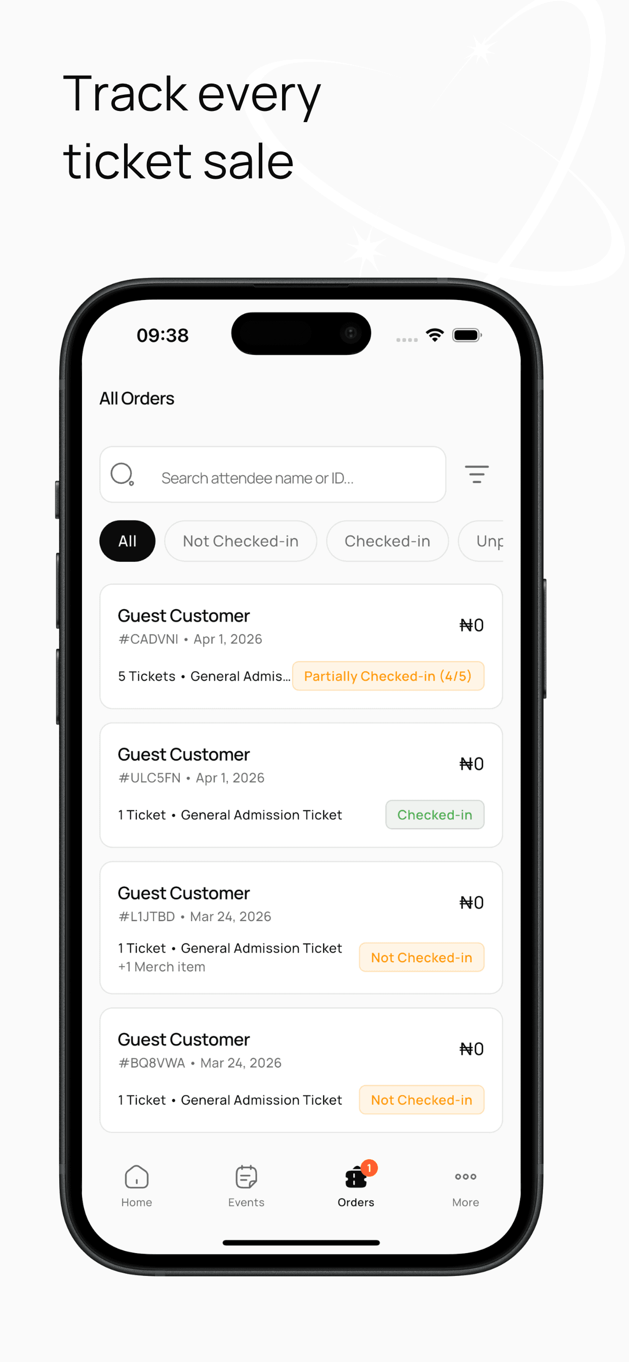Track every ticket sale mobile screen